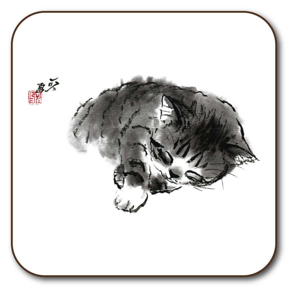 コースター 中浜稔「寝すがた右手」90×90mm 猫墨絵作家 キッチン用品