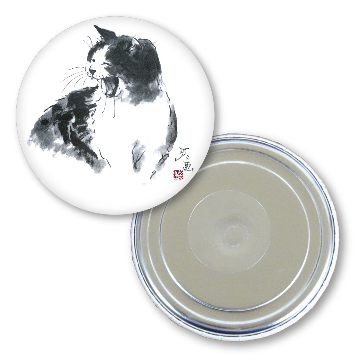 メッセージ缶マグネット 中浜稔 猫墨絵作家 56mm スチール アート キッチン小物