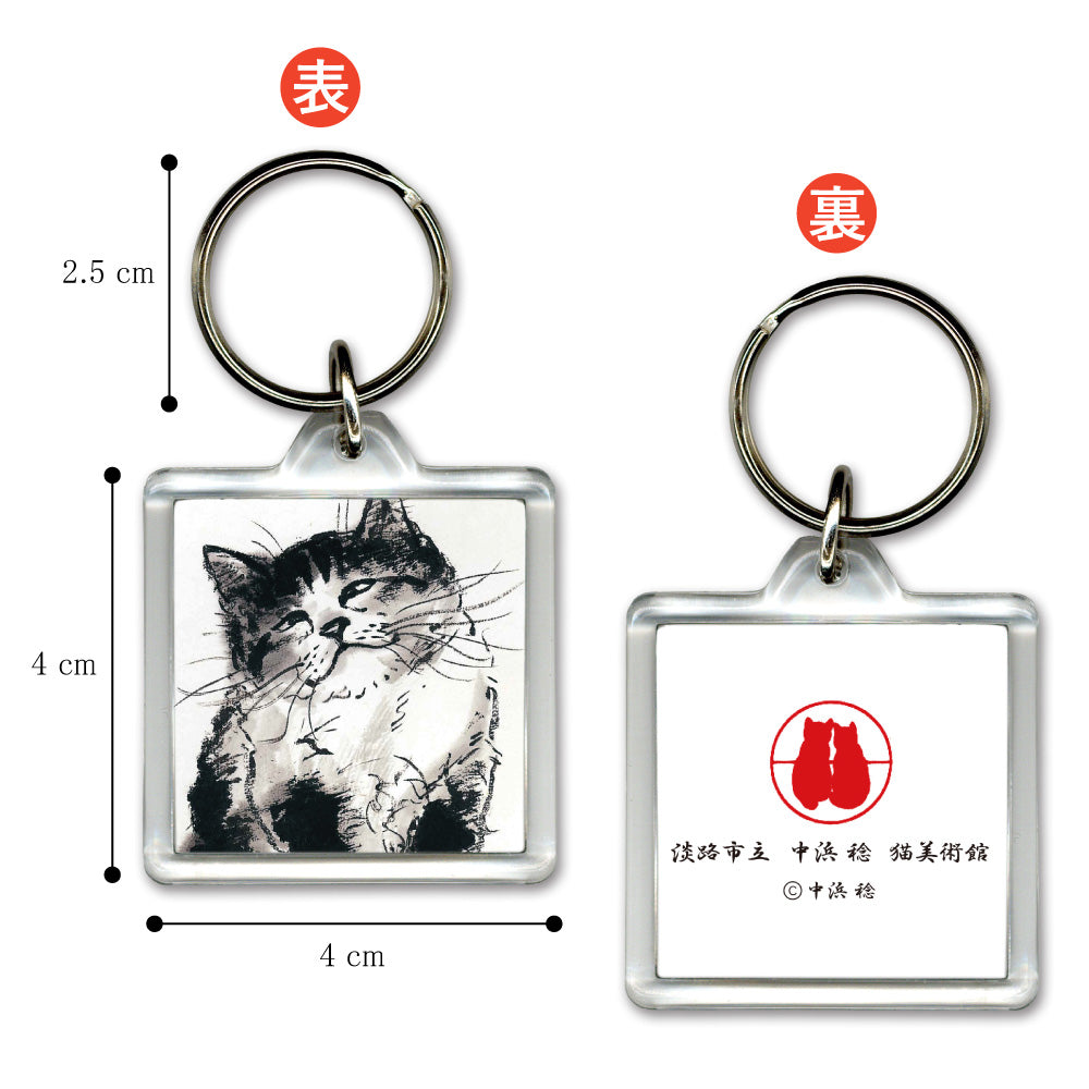 Acrylic Key Chain Minoru Nakahama "No Worries" 4x4cm Key Ring Ink Painting Cat Artist