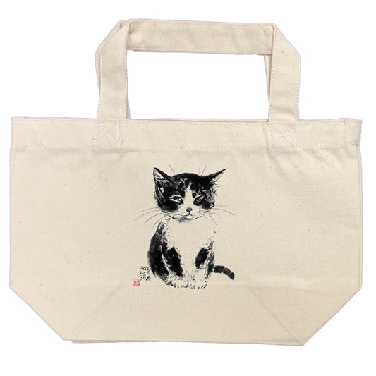 Lunch Tote Bag Minoru Nakahama "Sit Tightly" Cat Sumi-e Artist Bag Handbag