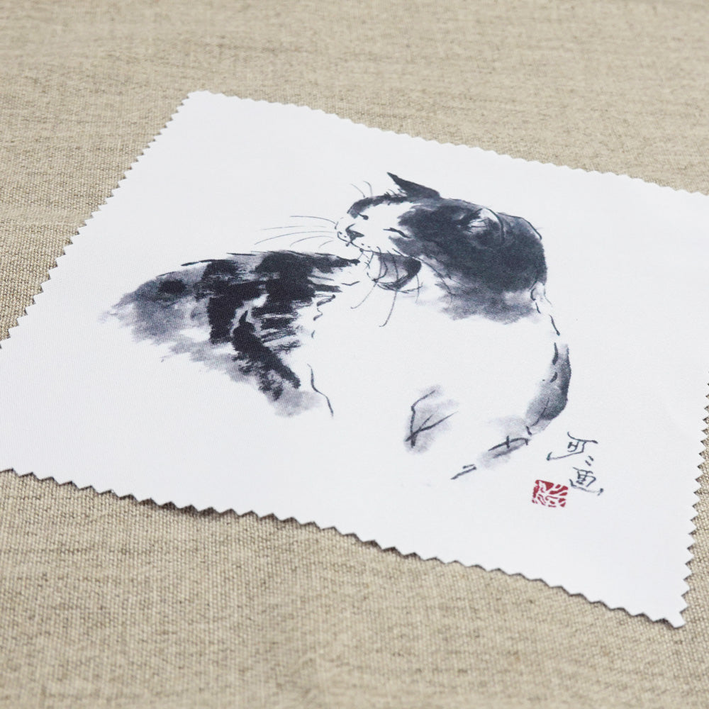 クリーニングクロス 中浜稔「笑い」メガネ拭き レンズクリーナー 猫墨絵作家 眼鏡用品