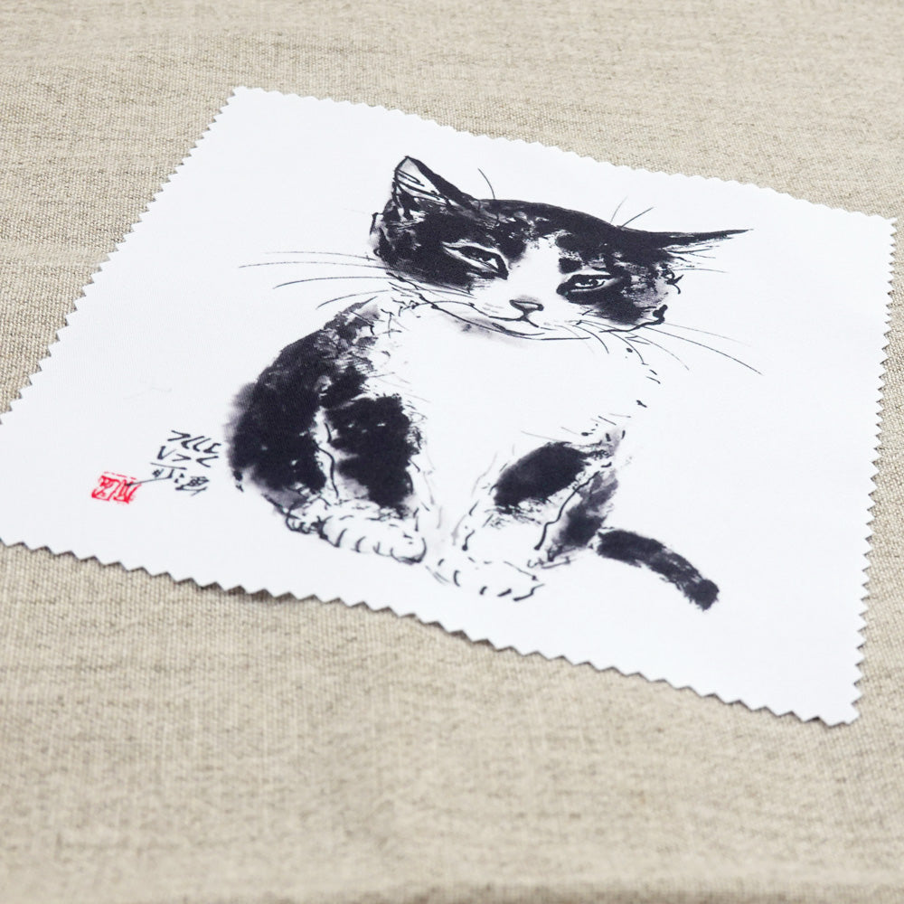 クリーニングクロス 中浜稔「ちんまりお座り」メガネ拭き レンズクリーナー 猫墨絵作家 眼鏡用品