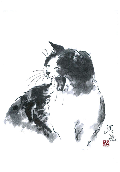 ポストカード6枚セット6 中浜稔 105×150mm 猫墨絵作家 アート 動物 淡路市立中浜稔猫美術館