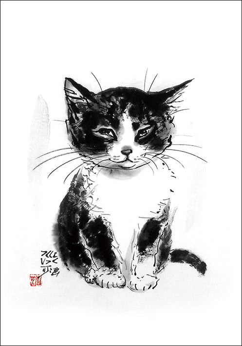 ポストカード6枚セット7 中浜稔 105×150mm 猫墨絵作家 アート 動物 淡路市立中浜稔猫美術館