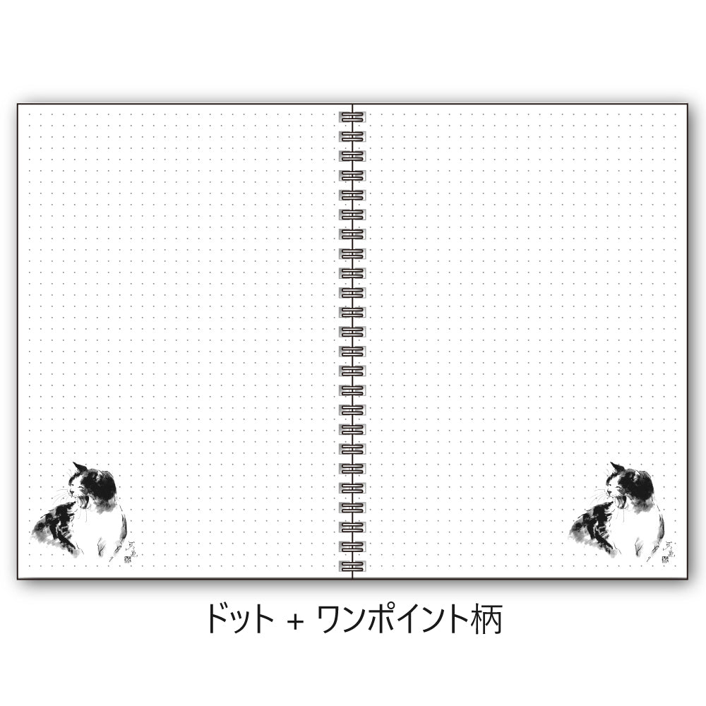 A5リングノート 中浜稔「笑い」ドット 猫墨絵作家 メモ帳 上質紙 文房具
