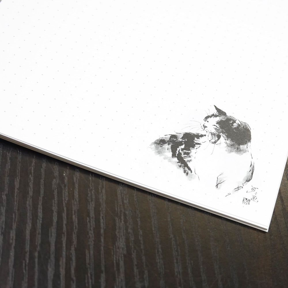 A5リングノート 中浜稔「笑い」ドット 猫墨絵作家 メモ帳 上質紙 文房具