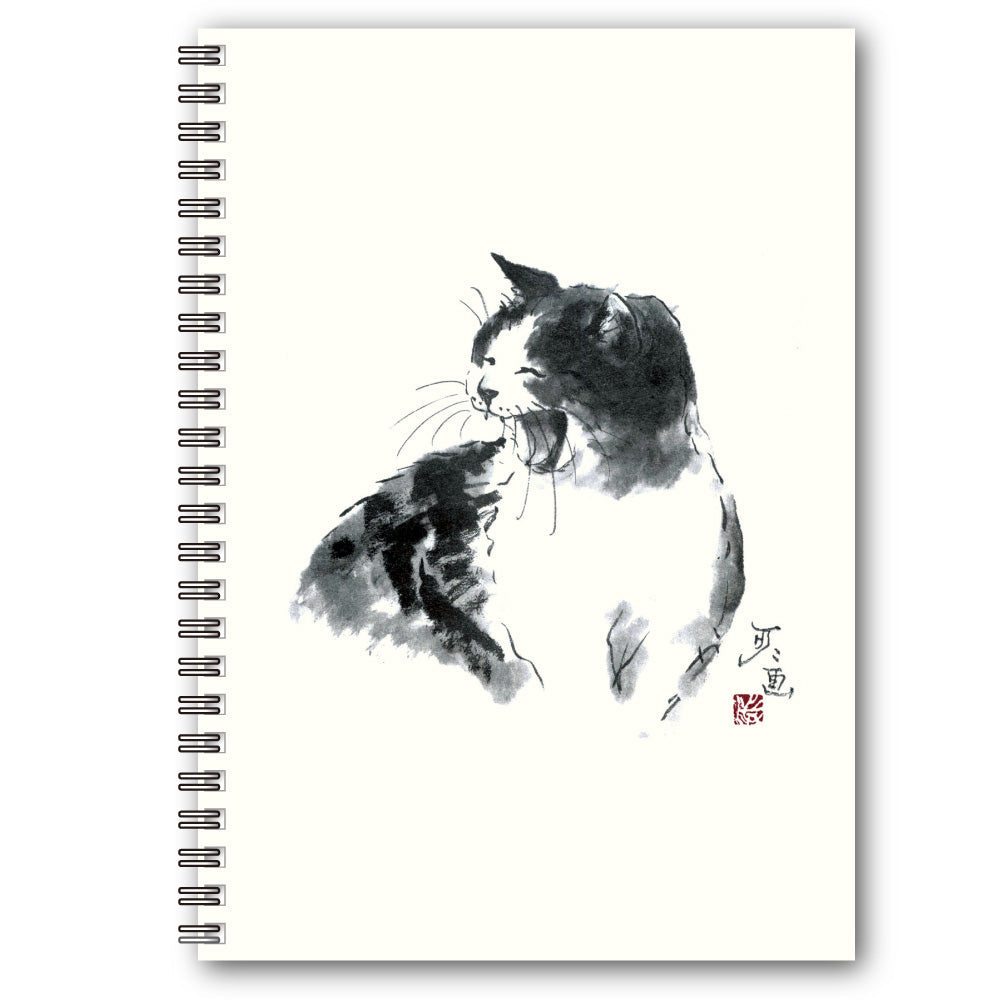 A5リングノート 中浜稔「笑い」ドット 猫墨絵作家 メモ帳 上質紙 文房具