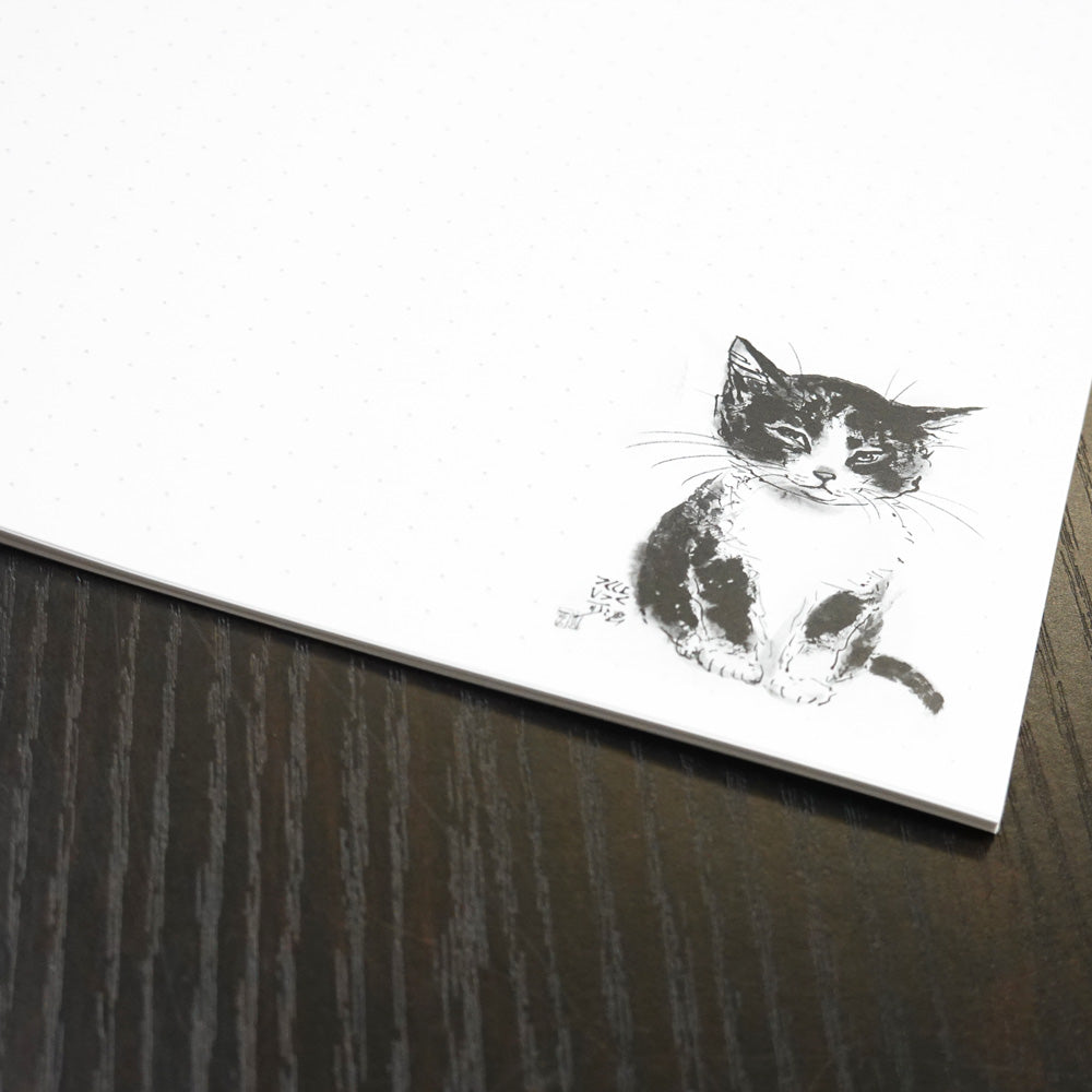 A5リングノート 中浜稔「ちんまりお座り」ドット 猫墨絵作家 メモ帳 上質紙 文房具
