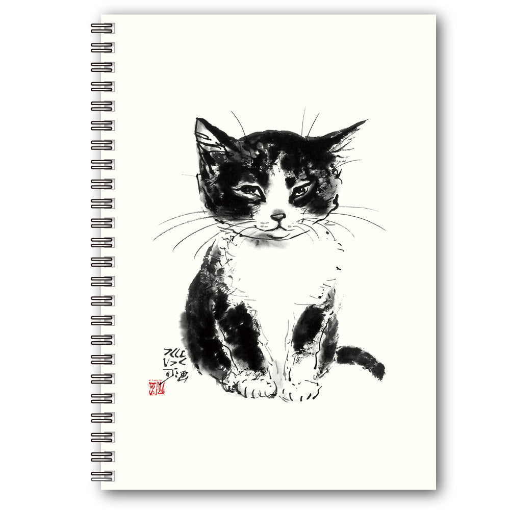 A5リングノート 中浜稔「ちんまりお座り」ドット 猫墨絵作家 メモ帳 上質紙 文房具