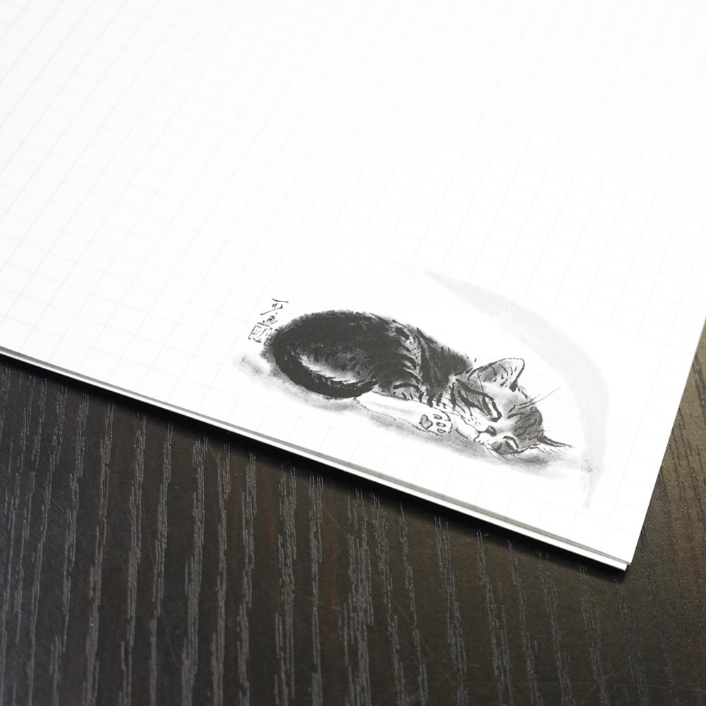 A5リングノート 中浜稔「寝すがた肉球」方眼 猫墨絵作家 メモ帳 上質紙 文房具