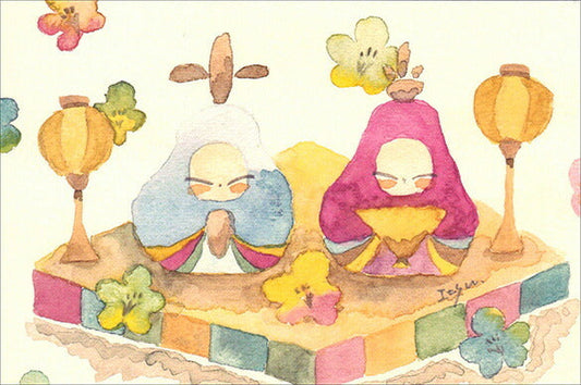 Postcard marron125 "Japanese-style Hina Doll" 100 x 150 mm Illustrator Watercolor Cute