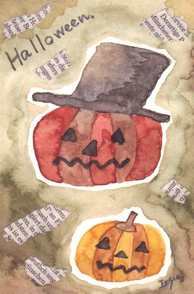 Postcard marron125 Halloween "Halloween Pumpkin" 100 x 150 mm Jack-o'-Lantern Message Card Watercolor