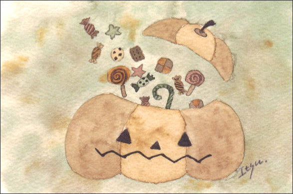 Postcard marron125 Halloween "Beige Halloween" 100 x 150 mm Jack-o'-Lantern Pumpkin Message Card Watercolor