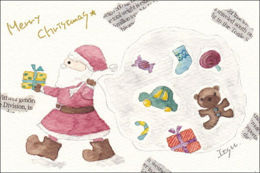 Postcard marron125 Christmas "Santa's gift bag" 100 x 150 mm Santa gift stylish watercolor picture postcard