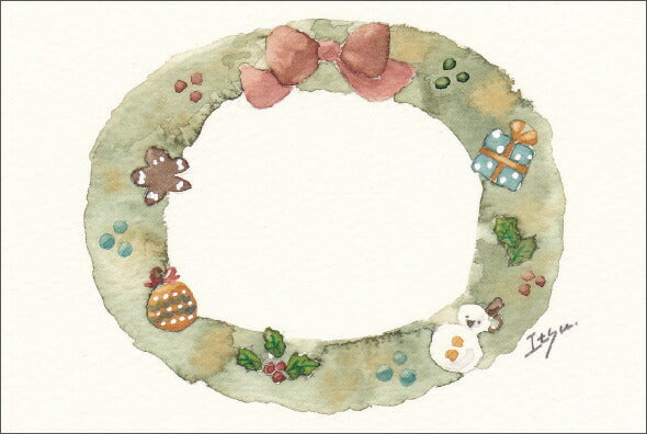 Postcard marron125 Christmas "Christmas Wreath" 100 x 150 mm Wreath Ornament Decoration Gift Stylish Watercolor Picture Postcard