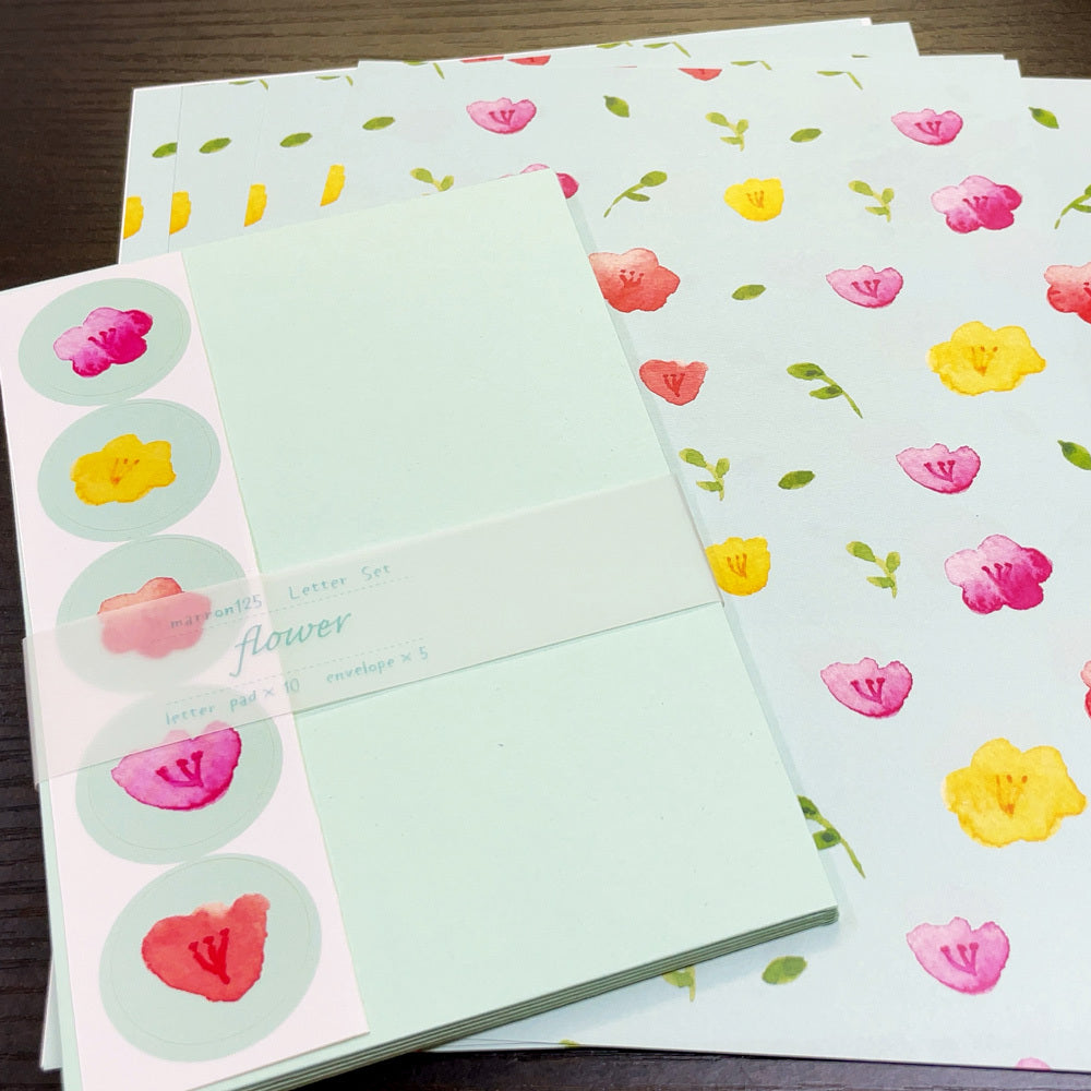 Letter set marron125 "COFFE" 10 sheets of letter paper, 5 envelopes, watercolor painting, stickers included