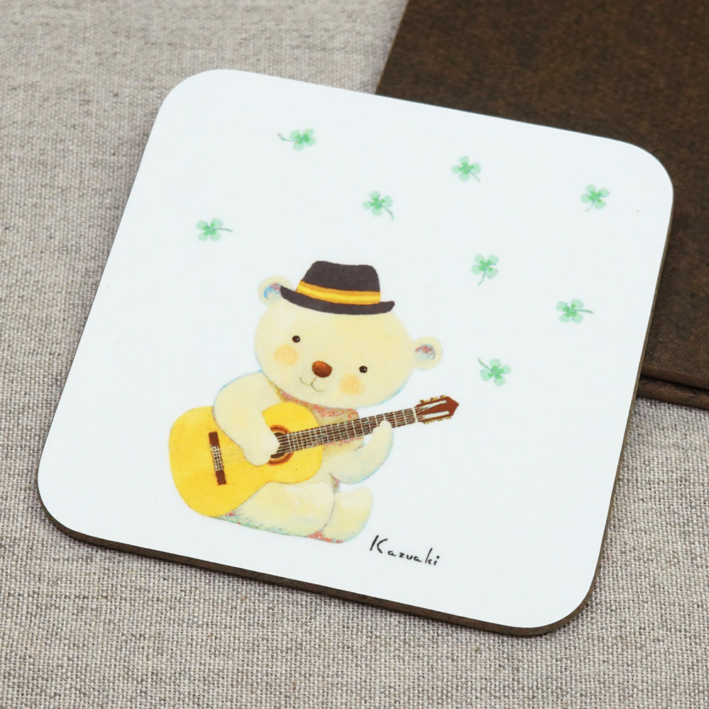 コースター 山田和明「くまギター」90×90mm 絵本作家 動物 楽器 キッチン用品