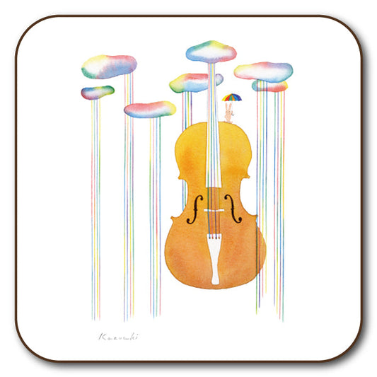 コースター 山田和明「無伴奏チェロ組曲」90×90mm 絵本作家 動物 楽器 キッチン用品