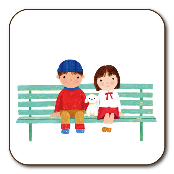 コースター 山田和明「ゆきふるひにぼくは_なかよし」90×90mm イラスト 絵本作家 動物 楽器 キッチン用品