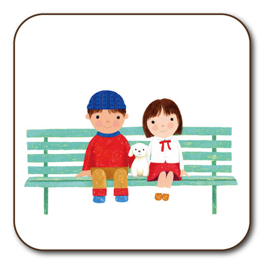 コースター 山田和明「ゆきふるひにぼくは_なかよし」90×90mm イラスト 絵本作家 動物 楽器 キッチン用品