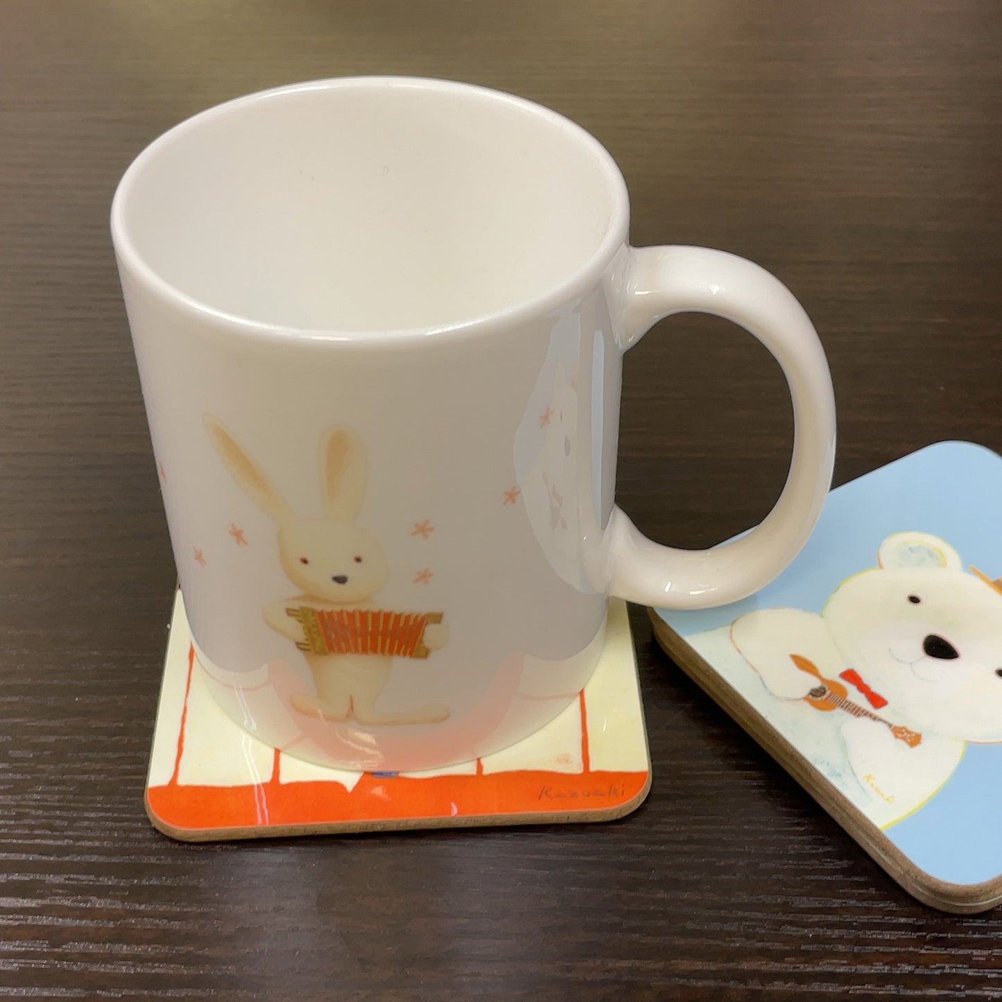 Coaster set of 4 2 Kazuaki Yamada 90 x 90 mm Picture book author Animal Musical instrument pattern Kitchen supplies
