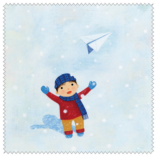 Cleaning cloth Kazuaki Yamada "On a snowy day, I'm a paper airplane" 150 x 150 mm Glasses cleaning cloth Lens cleaner "Picture book author Watercolor painting