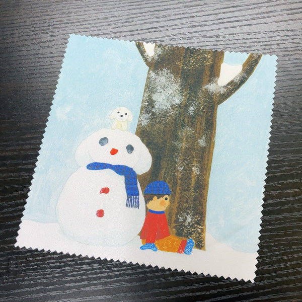 クリーニングクロス 山田和明「ゆきふるひにぼくは_雪だるま」150×150mm メガネ拭き レンズクリーナー」絵本作家 水彩画