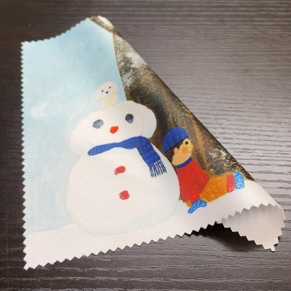 クリーニングクロス 山田和明「ゆきふるひにぼくは_雪だるま」150×150mm メガネ拭き レンズクリーナー」絵本作家 水彩画