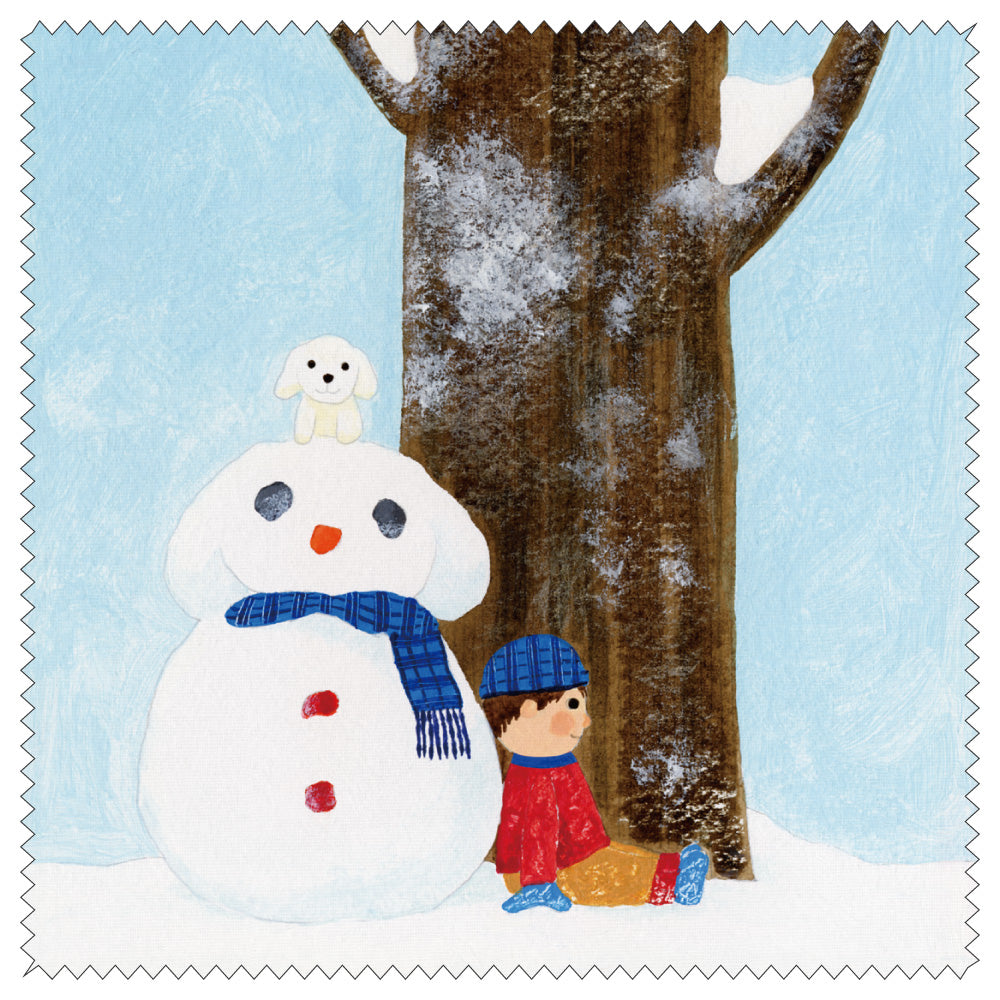 クリーニングクロス 山田和明「ゆきふるひにぼくは_雪だるま」150×150mm メガネ拭き レンズクリーナー」絵本作家 水彩画