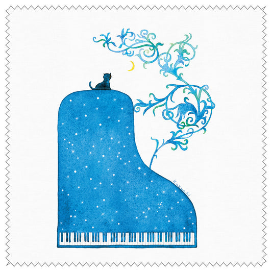 Cleaning Cloth Kazuaki Yamada "Night Tree" 150 x 150 mm Glasses Cleaner Lens Cleaner Picture Book Author Watercolor Painting Music Piano Instruments