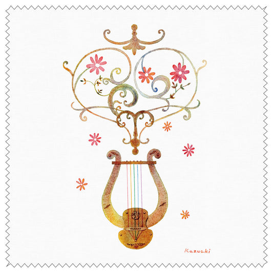 Cleaning Cloth Kazuaki Yamada "Harp Melody" 150 x 150 mm Glasses Cleaner Lens Cleaner Picture Book Author Watercolor Painting Music Instruments