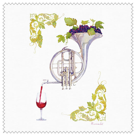 Cleaning Cloth Kazuaki Yamada "Concerto for Wine" 150 x 150 mm Glasses Cleaner Lens Cleaner Picture Book Author Watercolor Music Horn Instrument