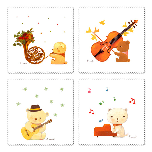 Cleaning Cloth Set of 4 1 Kazuaki Yamada 150 x 150 mm Picture Book Author Animal Musical Instrument Pattern