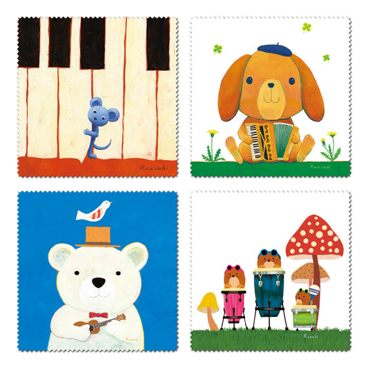 Cleaning Cloth Set of 4 2 Kazuaki Yamada 150 x 150 mm Picture Book Author Animal Musical Instrument Pattern