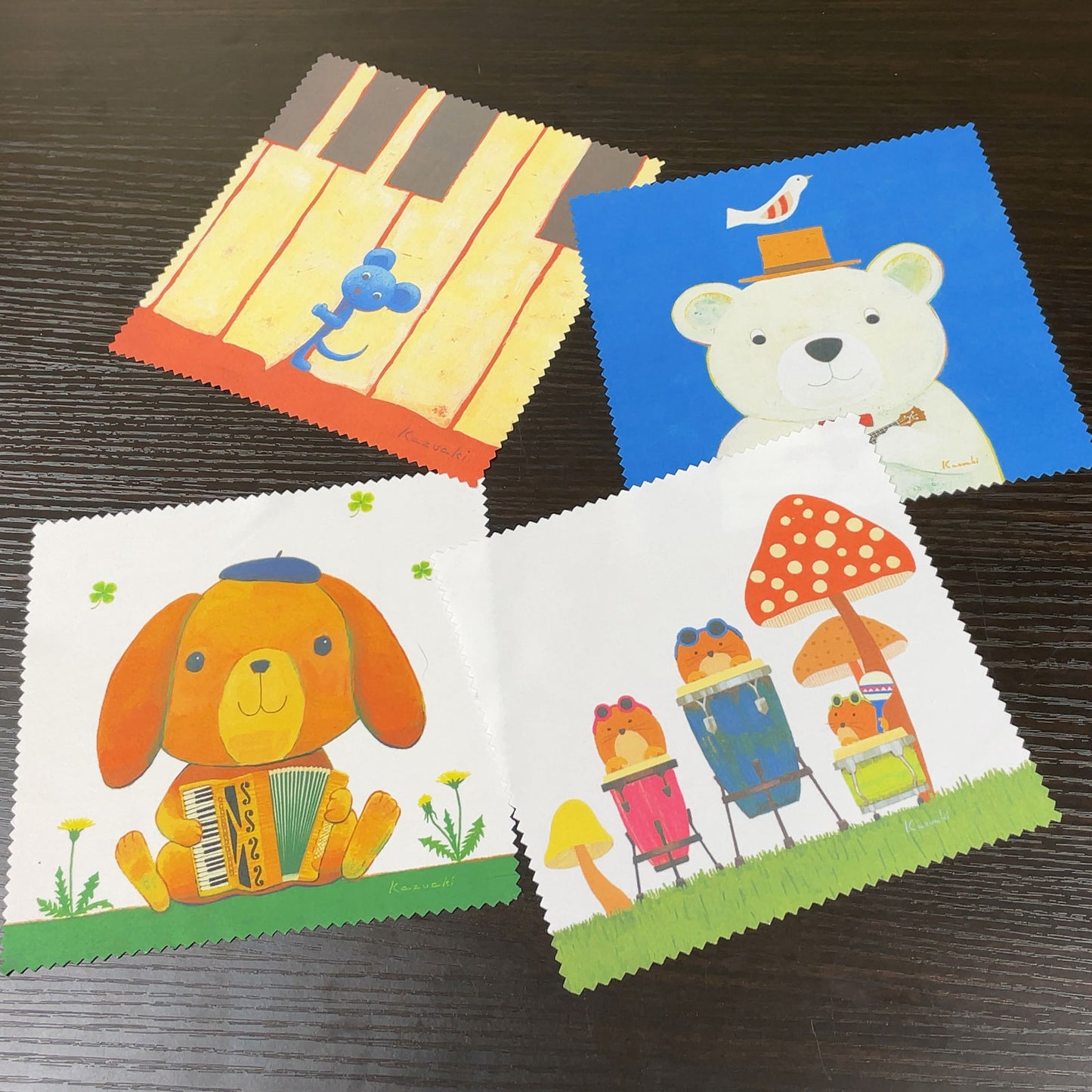 Cleaning Cloth Set of 4 2 Kazuaki Yamada 150 x 150 mm Picture Book Author Animal Musical Instrument Pattern