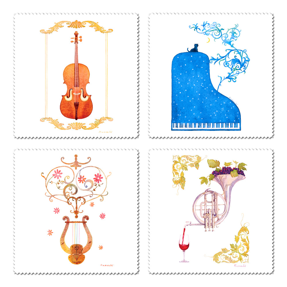 Cleaning Cloth Set of 4 3 Kazuaki Yamada 150 x 150 mm Picture Book Author Musical Instrument Pattern