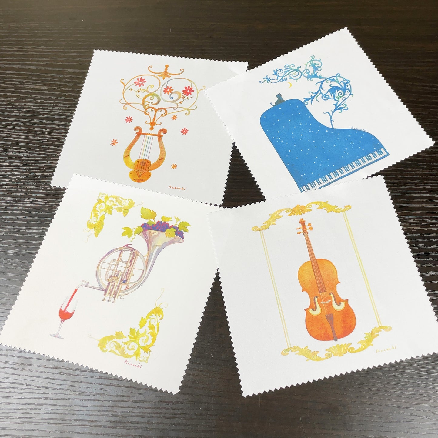Cleaning Cloth Set of 4 3 Kazuaki Yamada 150 x 150 mm Picture Book Author Musical Instrument Pattern