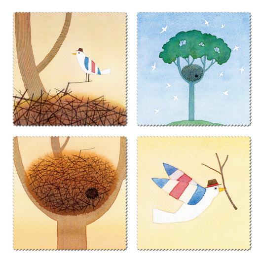 Cleaning Cloth Set of 4 Kazuaki Yamada Monopo's Nest 150 x 150 mm Bird Picture Book Author Musical Instrument Pattern