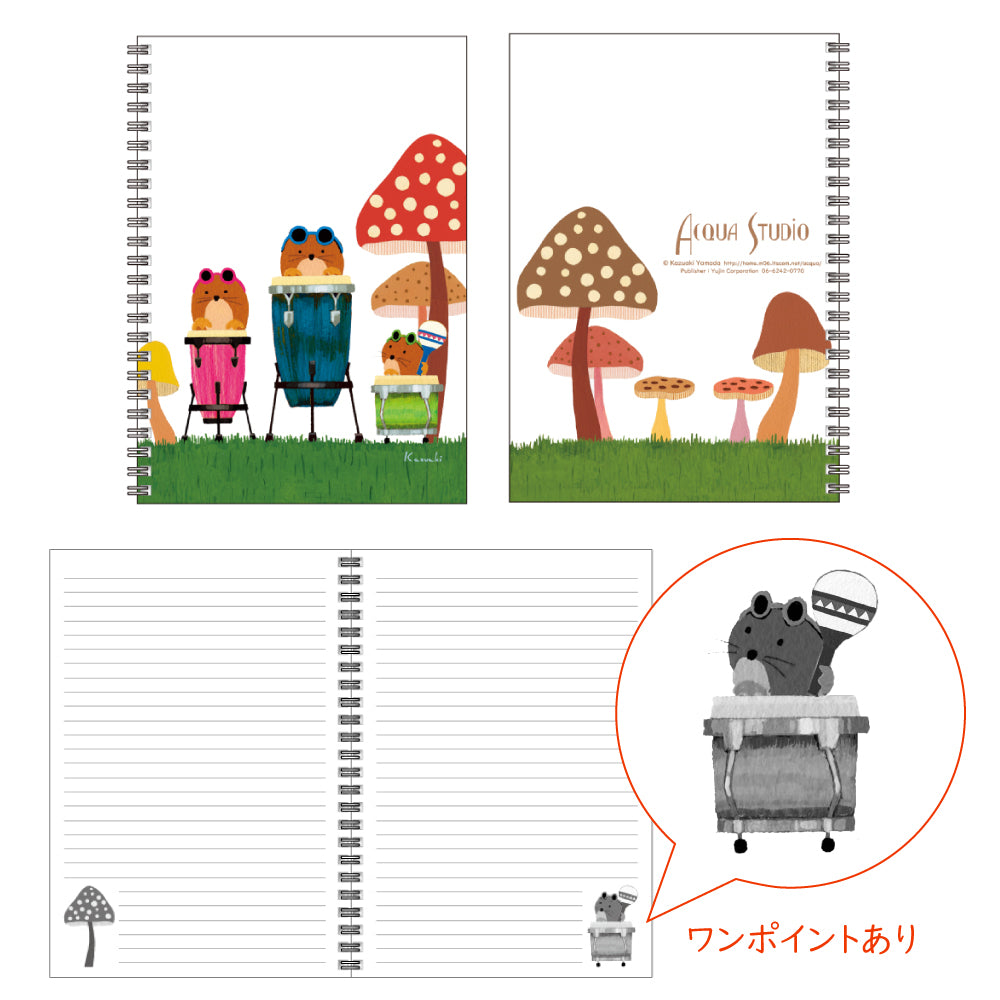 A5リングノート4冊セット2 山田和明 60P 絵本作家 動物 楽器柄 文房具