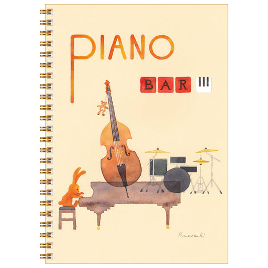 A5 Ring Notebook Kazuaki Yamada "PIANO BAR" 60P 100P Picture Book Author Animals Musical Instruments Stationery