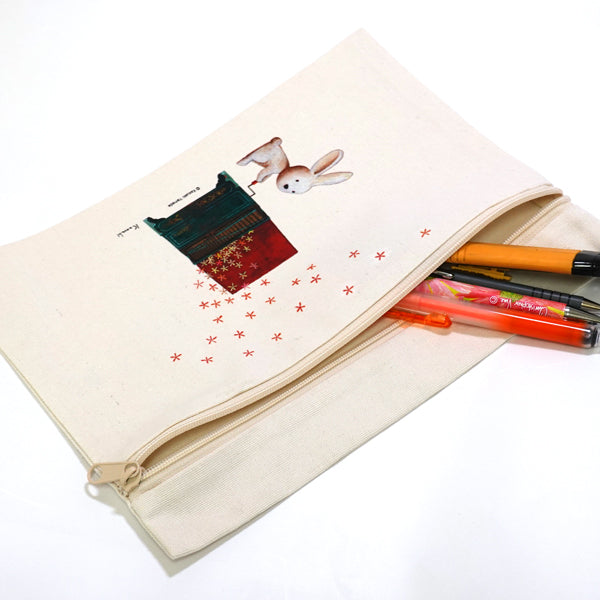 Flat pouch Kazuaki Yamada "Rabbit Organ" Canvas Picture book author Illustration Gift Animal Musical instrument