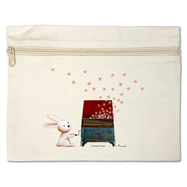 Flat pouch Kazuaki Yamada "Rabbit Organ" Canvas Picture book author Illustration Gift Animal Musical instrument