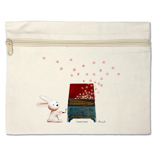 Flat pouch Kazuaki Yamada "Rabbit Organ" Canvas Picture book author Illustration Gift Animal Musical instrument