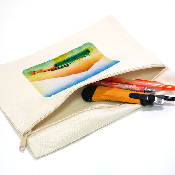 Flat pouch by Kazuaki Yamada "Violin Station" Canvas Picture book author Illustration Gift Animal Musical instrument