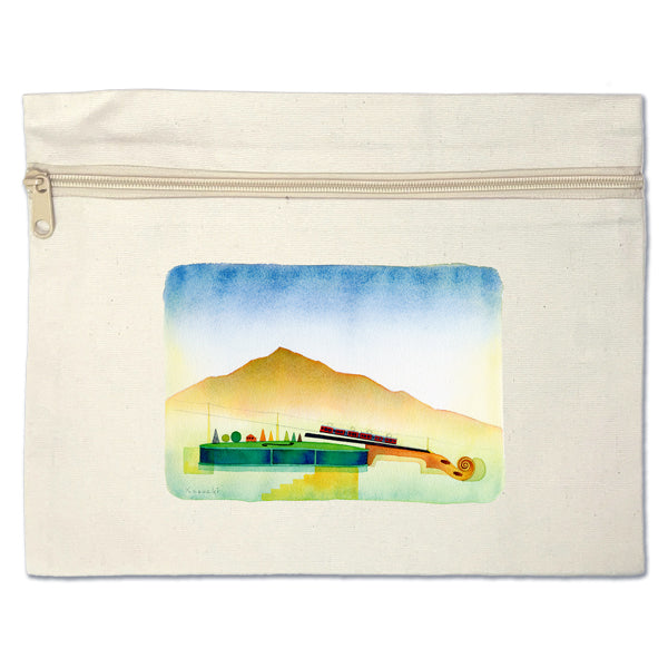 Flat pouch by Kazuaki Yamada "Violin Station" Canvas Picture book author Illustration Gift Animal Musical instrument