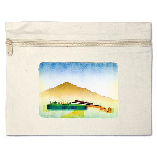 Flat pouch by Kazuaki Yamada "Violin Station" Canvas Picture book author Illustration Gift Animal Musical instrument