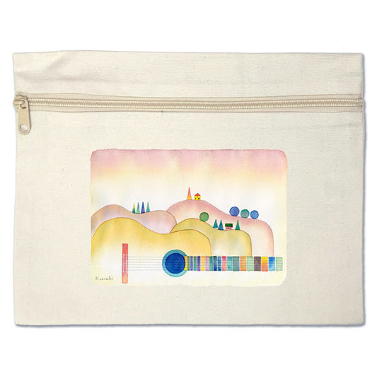 Flat pouch by Kazuaki Yamada "Summer Beyond the Hills" canvas, picture book author, illustration, gift, animal, musical instrument