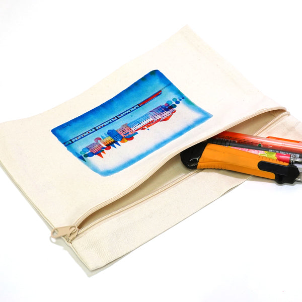 Flat pouch Kazuaki Yamada "Mirror Town" Canvas Picture book author Illustration Gift Animal Musical instrument