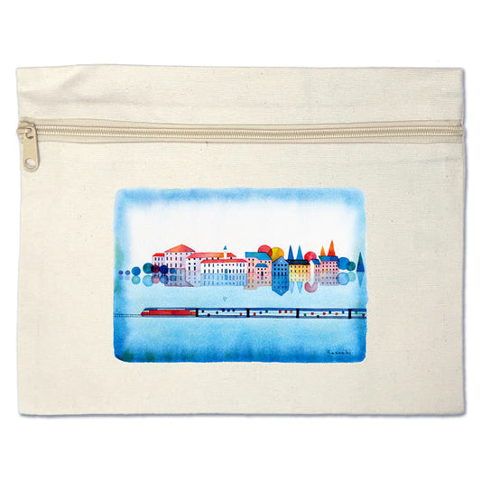 Flat pouch Kazuaki Yamada "Mirror Town" Canvas Picture book author Illustration Gift Animal Musical instrument