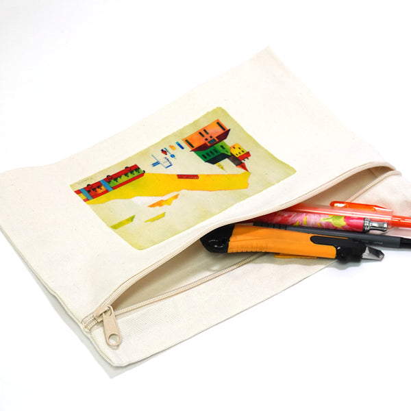 Flat pouch Kazuaki Yamada "To Mt. Pilatus" Canvas Picture book author Illustration Gift Animal Musical instrument